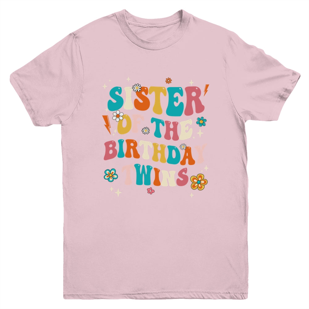 Sister Of The Birthday Twins Boys Girls Party Retro Bday Youth Shirt | siriusteestore