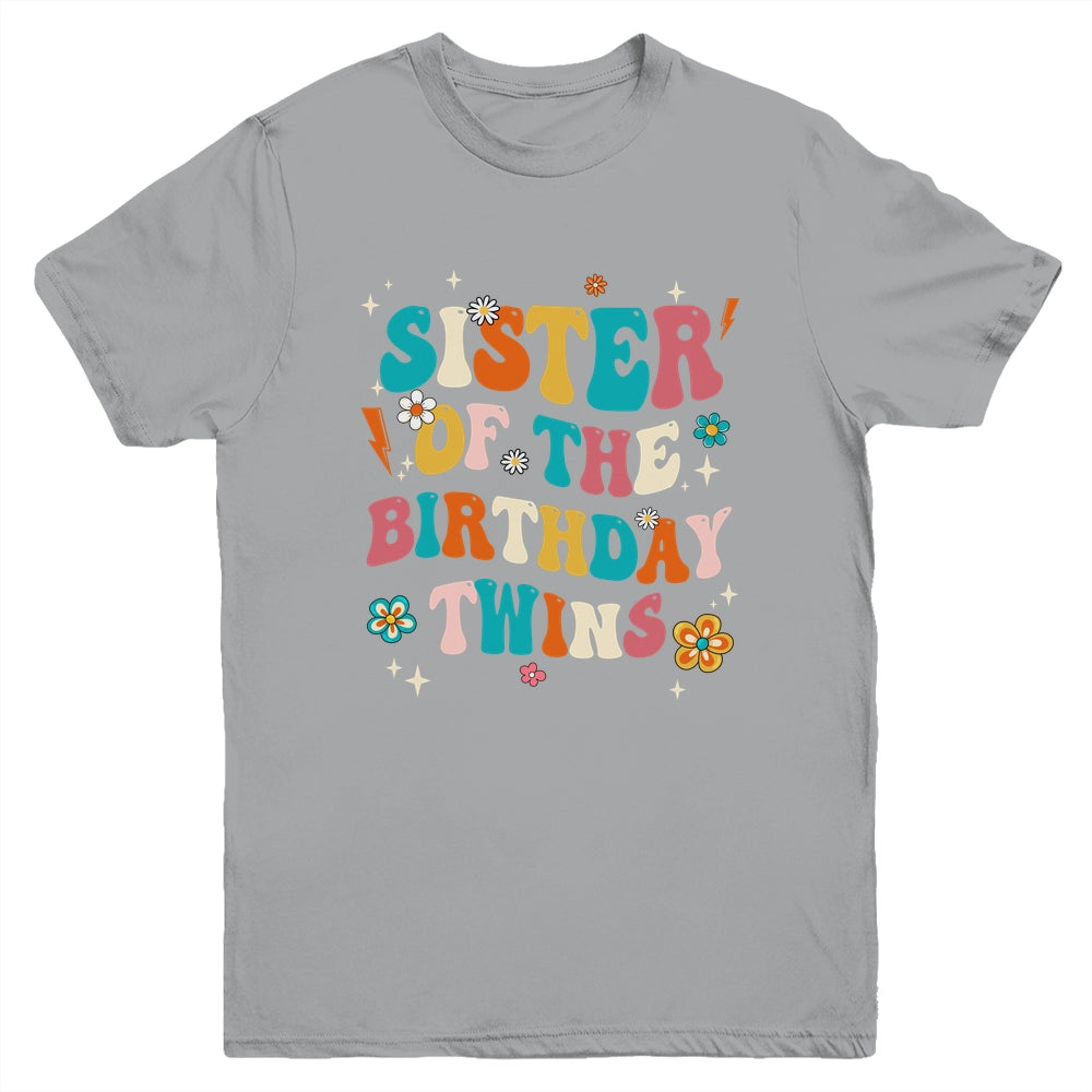 Sister Of The Birthday Twins Boys Girls Party Retro Bday Youth Shirt | siriusteestore