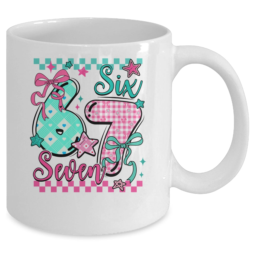 Six Seven 6 7 Valentines Meme Checkered Coquette Bow Heart Mug | siriusteestore