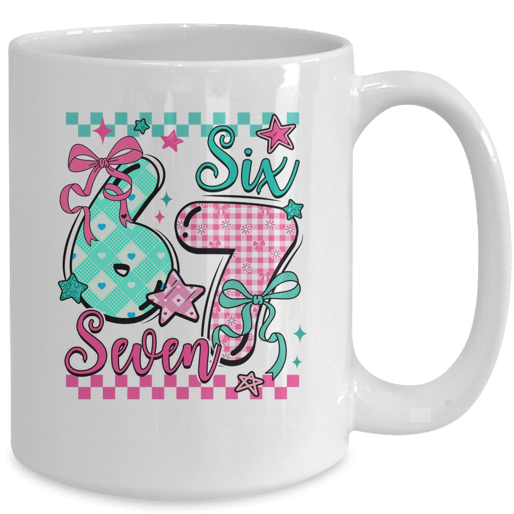 Six Seven 6 7 Valentines Meme Checkered Coquette Bow Heart Mug | siriusteestore