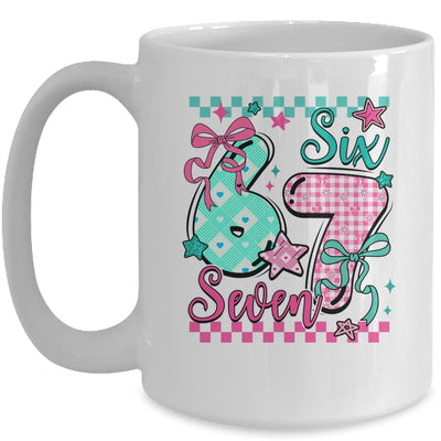 Six Seven 6 7 Valentines Meme Checkered Coquette Bow Heart Mug | siriusteestore