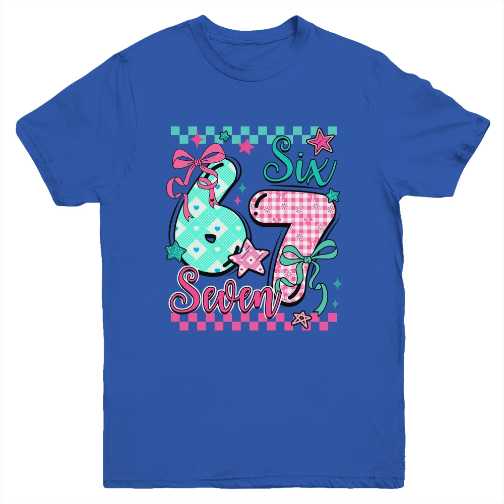 Six Seven 6 7 Valentines Meme Checkered Coquette Bow Heart Youth Shirt | siriusteestore