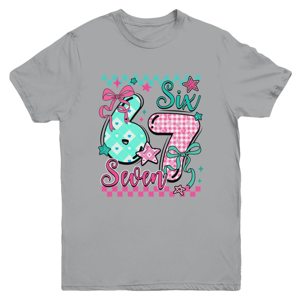 Six Seven 6 7 Valentines Meme Checkered Coquette Bow Heart Youth Shirt | siriusteestore