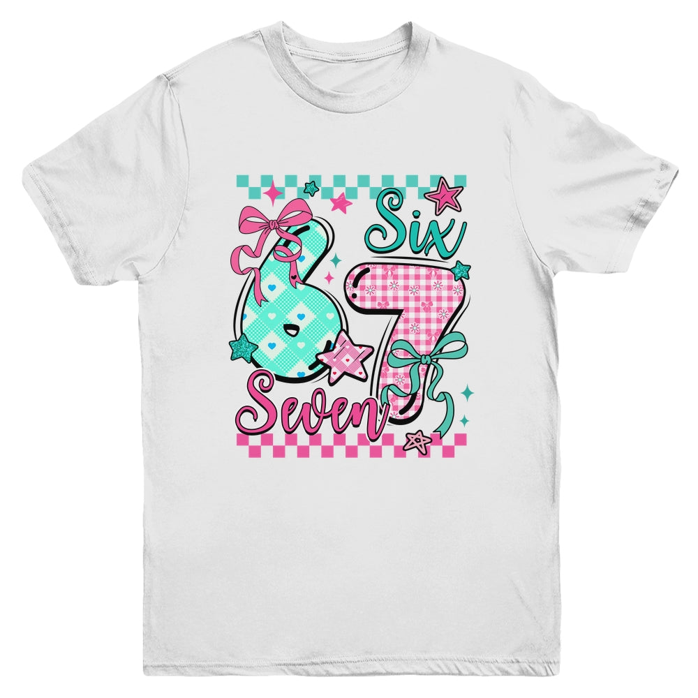 Six Seven 6 7 Valentines Meme Checkered Coquette Bow Heart Youth Shirt | siriusteestore