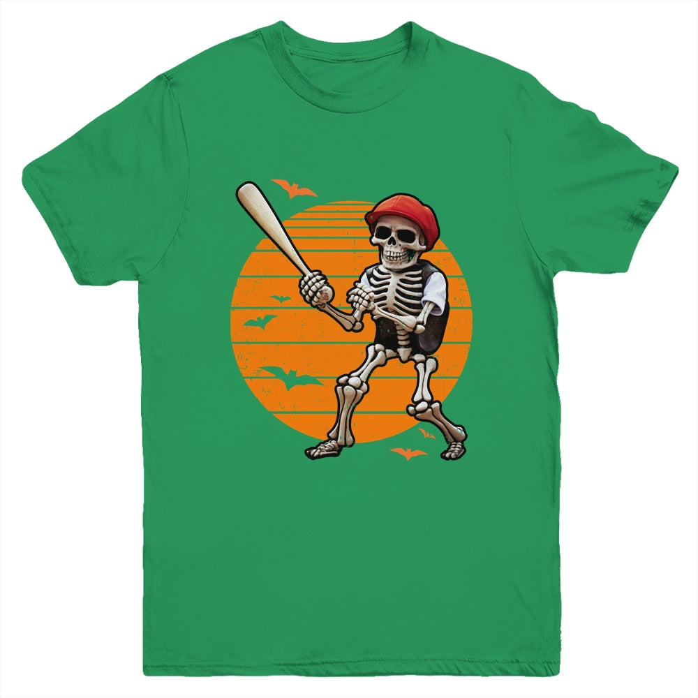 Skeleton Baseball Player Boys Kids Funny Halloween Youth Shirt | siriusteestore