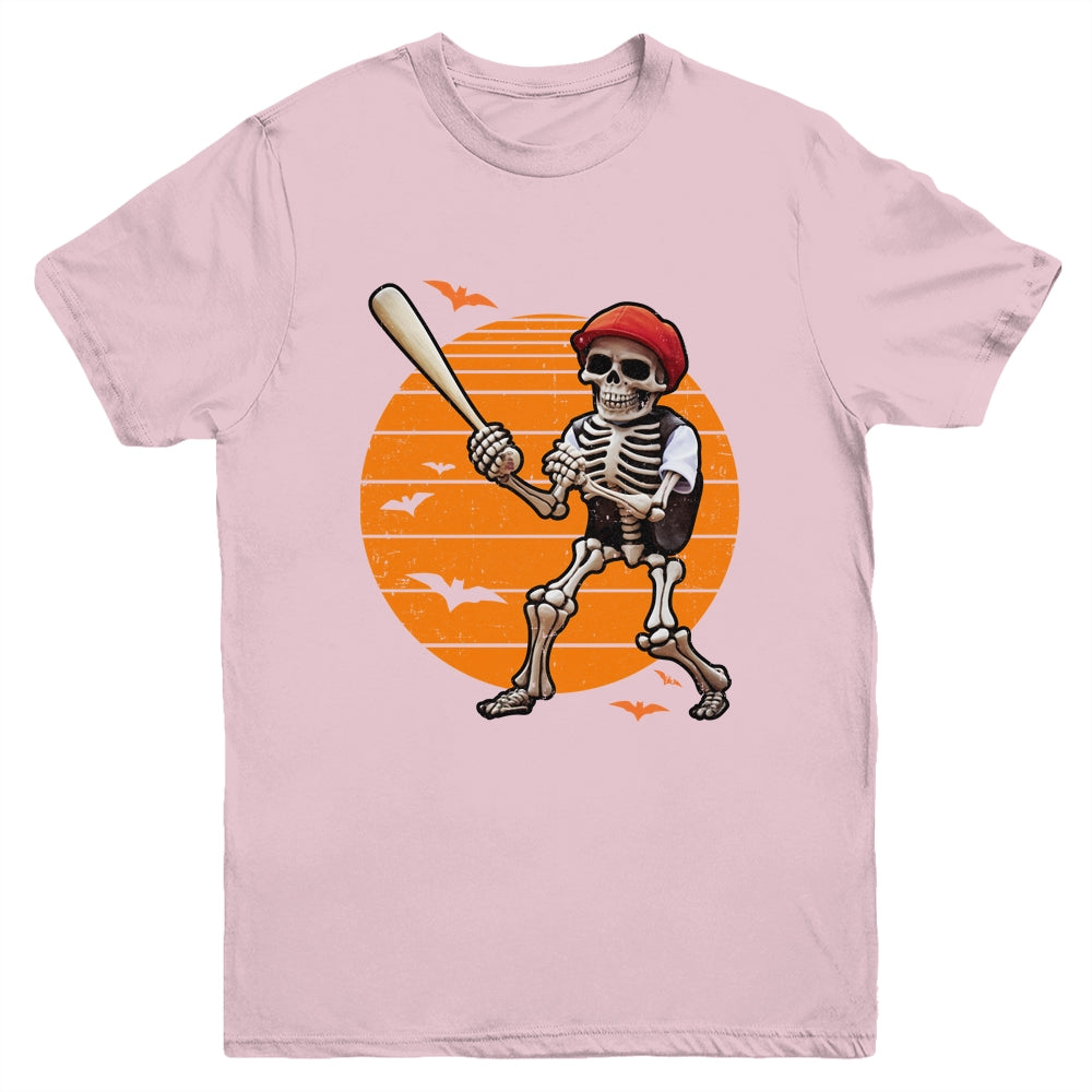 Skeleton Baseball Player Boys Kids Funny Halloween Youth Shirt | siriusteestore