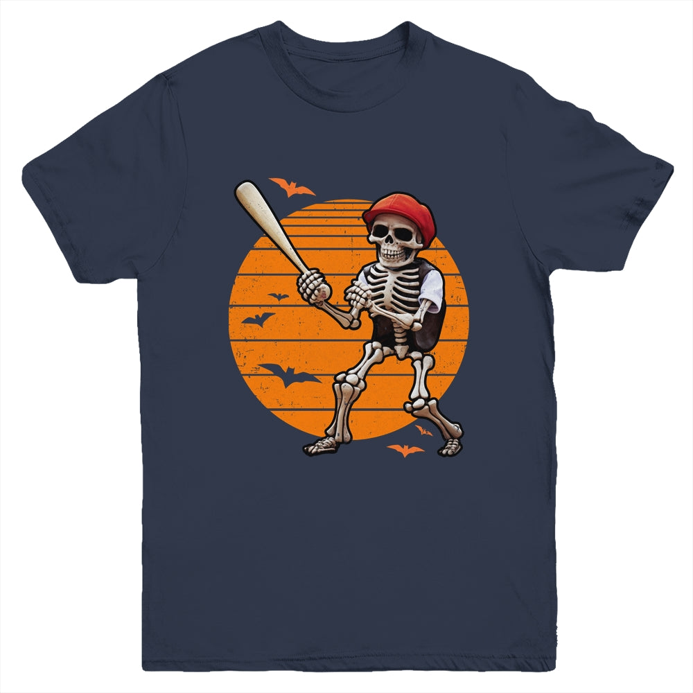 Skeleton Baseball Player Boys Kids Funny Halloween Youth Shirt | siriusteestore