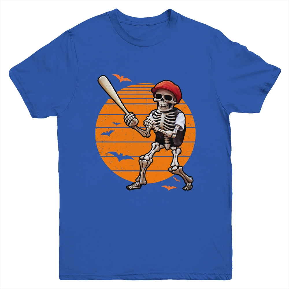 Skeleton Baseball Player Boys Kids Funny Halloween Youth Shirt | siriusteestore