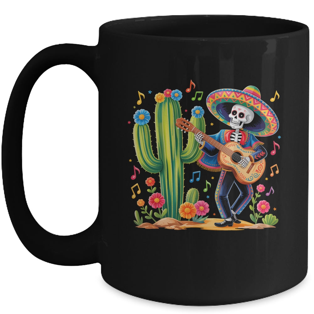 Skeleton Cinco De Mayo Fiesta Mexican Men Guitar Cactus Mug | siriusteestore