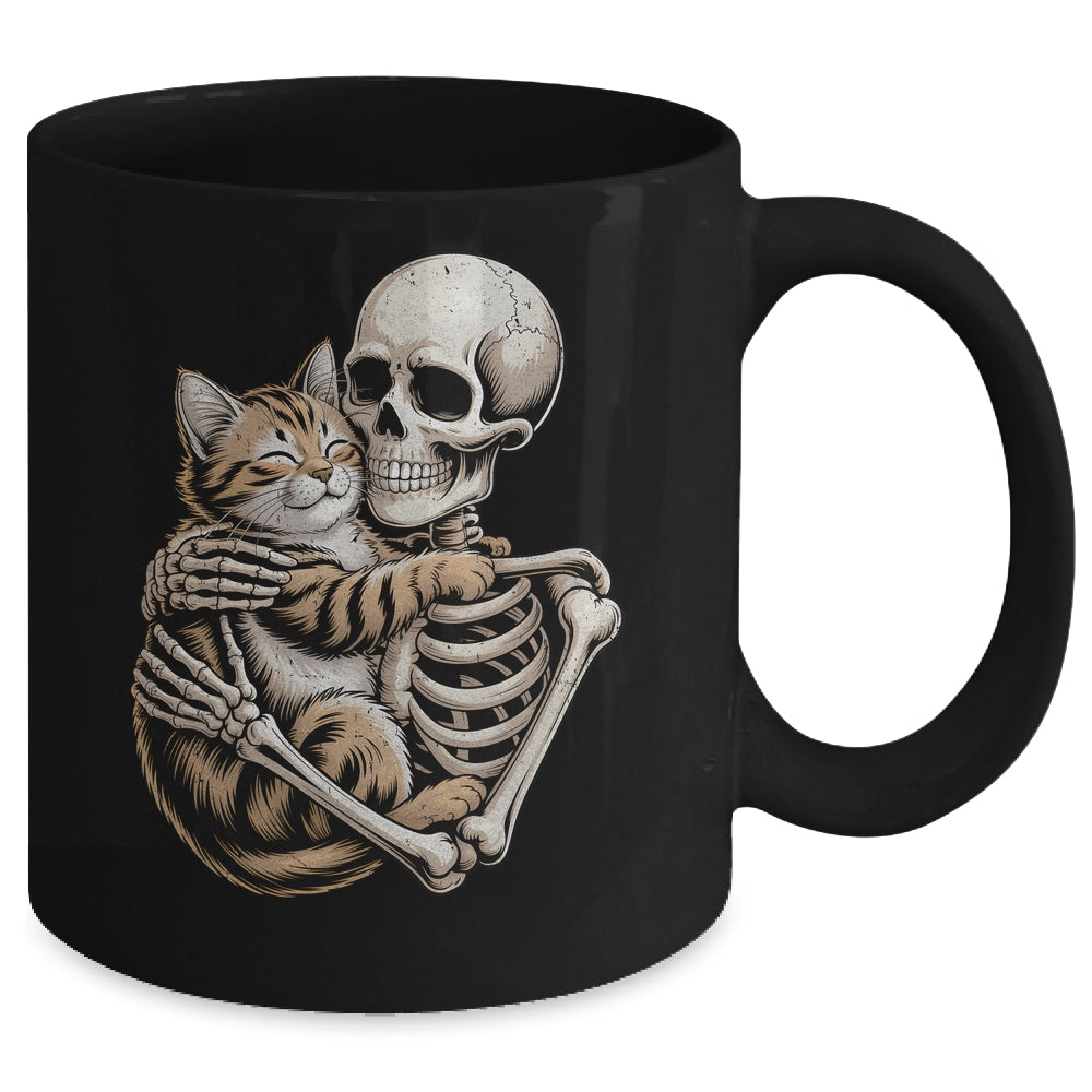 Skeleton Hugging Cat Lover Halloween Cat Mom Dad Mug | siriusteestore