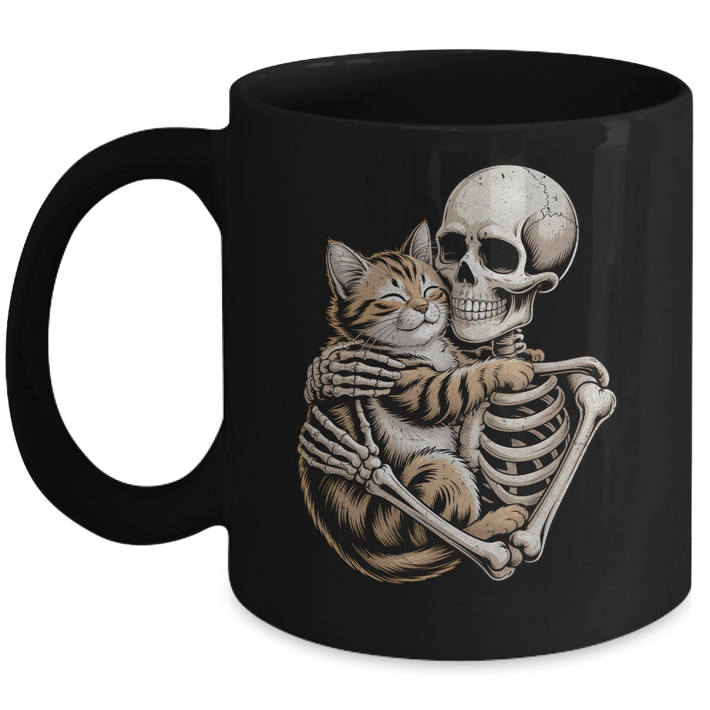 Skeleton Hugging Cat Lover Halloween Cat Mom Dad Mug | siriusteestore