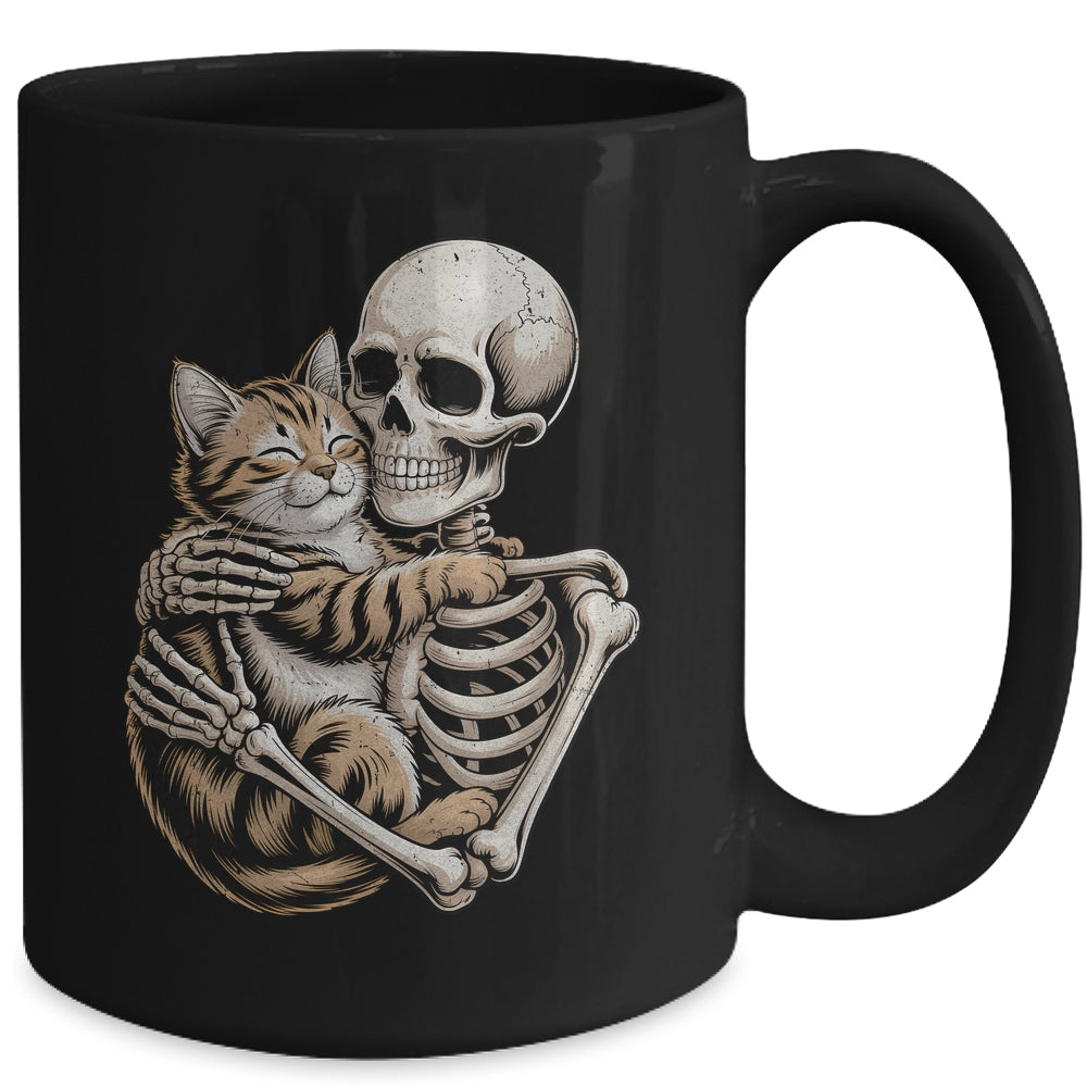 Skeleton Hugging Cat Lover Halloween Cat Mom Dad Mug | siriusteestore