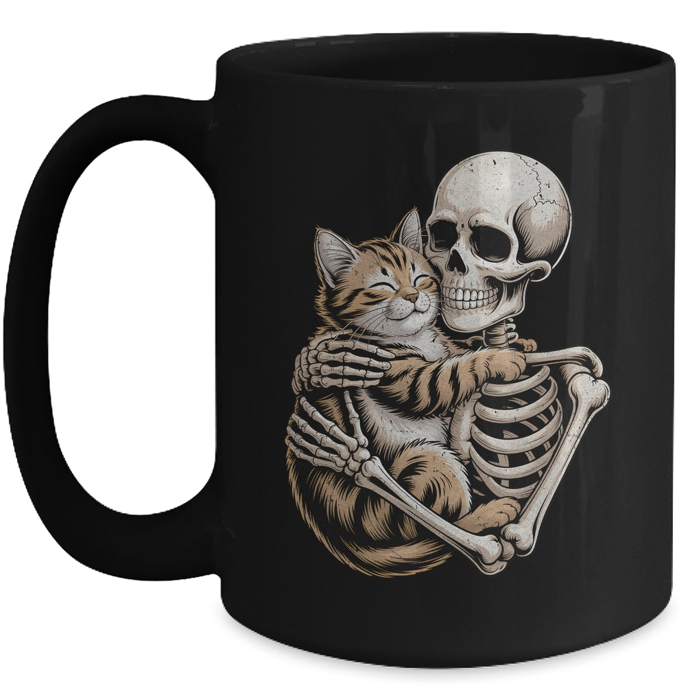 Skeleton Hugging Cat Lover Halloween Cat Mom Dad Mug | siriusteestore