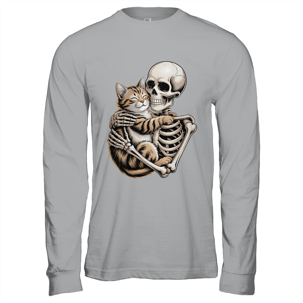 Skeleton Hugging Cat Lover Halloween Cat Mom Dad Shirt & Hoodie | siriusteestore