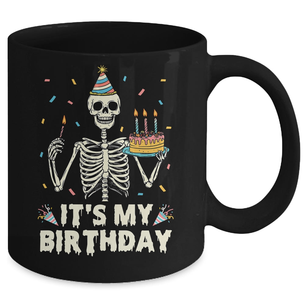 Skeleton It's My Birthday Party Happy Halloween Birthday Mug | siriusteestore