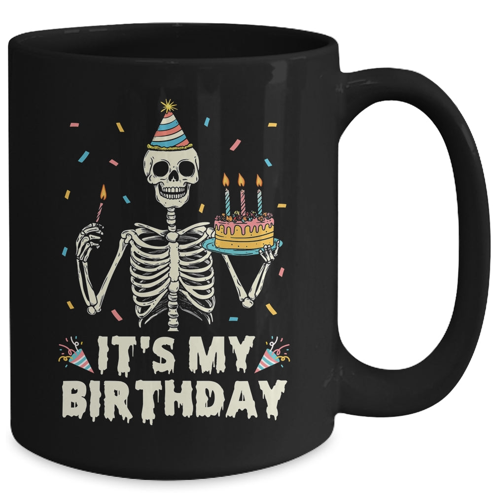 Skeleton It's My Birthday Party Happy Halloween Birthday Mug | siriusteestore