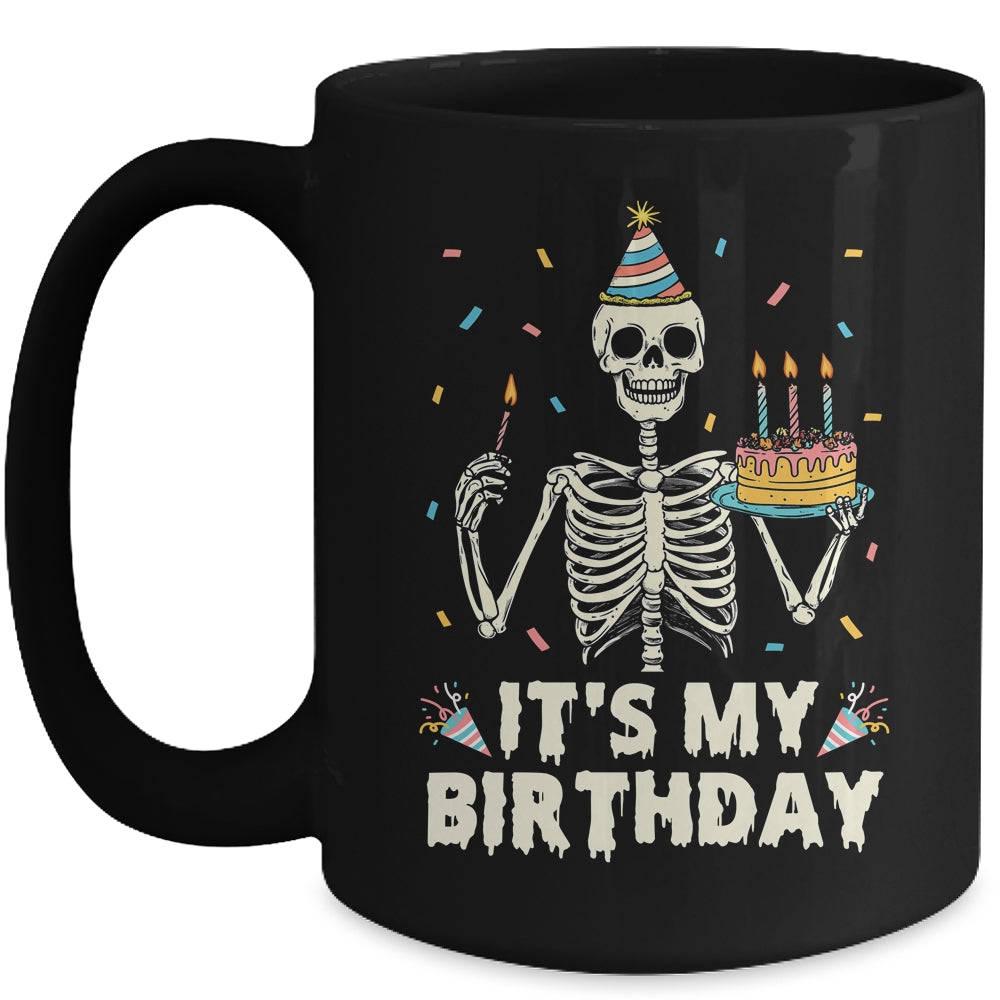 Skeleton It's My Birthday Party Happy Halloween Birthday Mug | siriusteestore