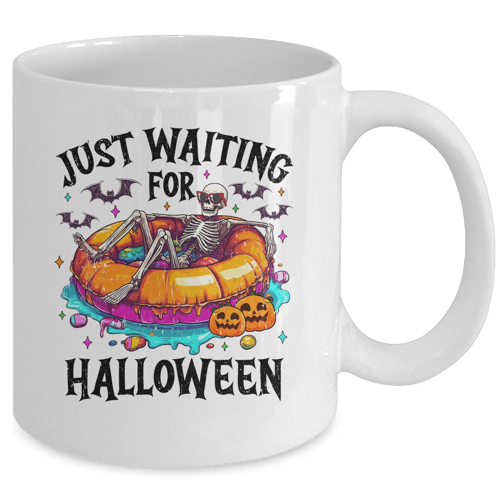 Skeleton Just Waiting For Halloween Spooky Season Funny Mug | siriusteestore