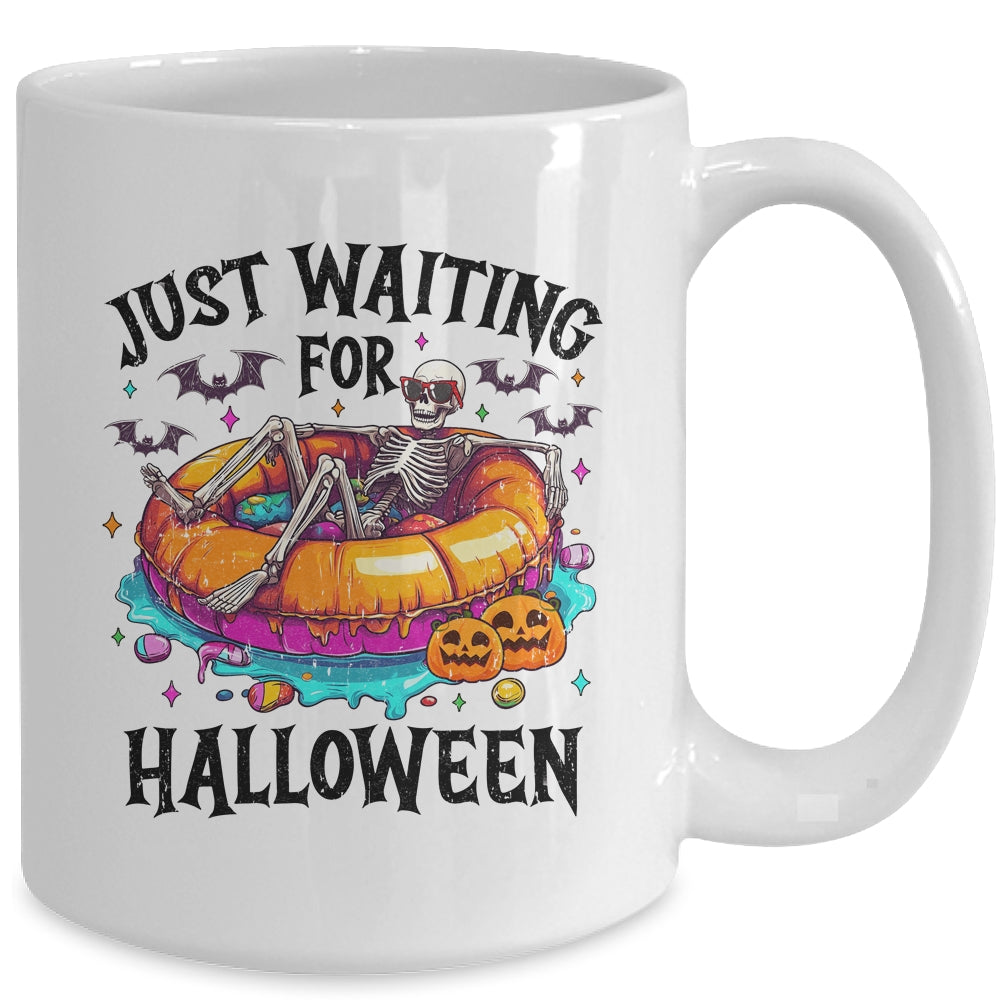 Skeleton Just Waiting For Halloween Spooky Season Funny Mug | siriusteestore