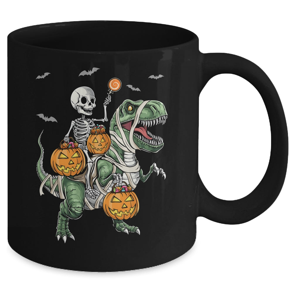 Skeleton Riding Mummy Dinosaur T-rex Halloween Pumpkin Boy Mug | siriusteestore