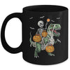 Skeleton Riding Mummy Dinosaur T-rex Halloween Pumpkin Boy Mug | siriusteestore