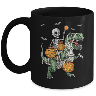 Skeleton Riding Mummy Dinosaur T-rex Halloween Pumpkin Boy Mug | siriusteestore