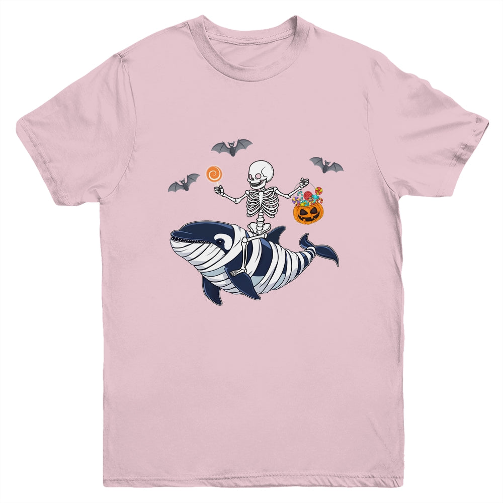 Skeleton Riding Mummy Orca Halloween Costume Whale Youth Shirt | siriusteestore