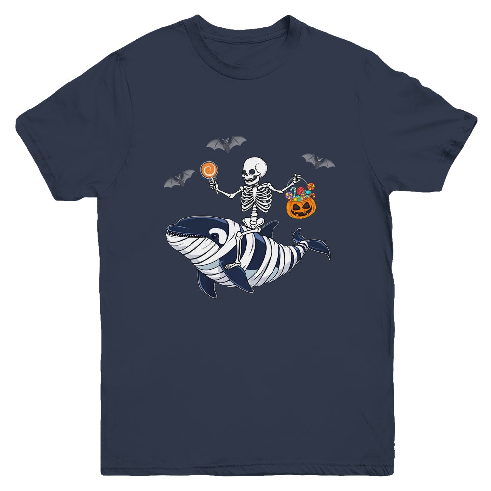 Skeleton Riding Mummy Orca Halloween Costume Whale Youth Shirt | siriusteestore