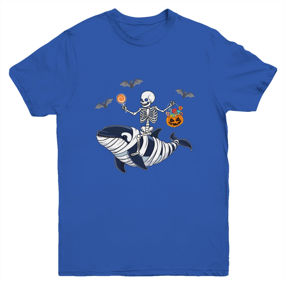 Skeleton Riding Mummy Orca Halloween Costume Whale Youth Shirt | siriusteestore