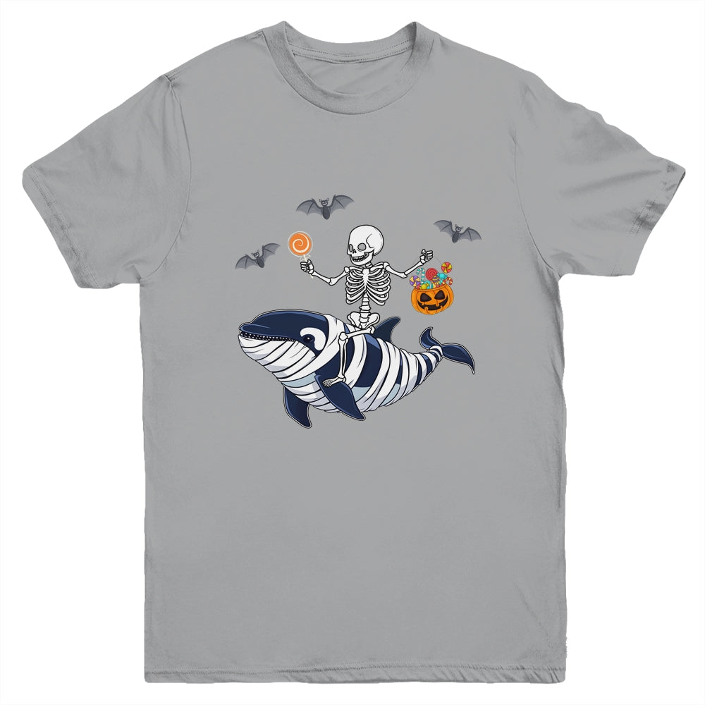 Skeleton Riding Mummy Orca Halloween Costume Whale Youth Shirt | siriusteestore