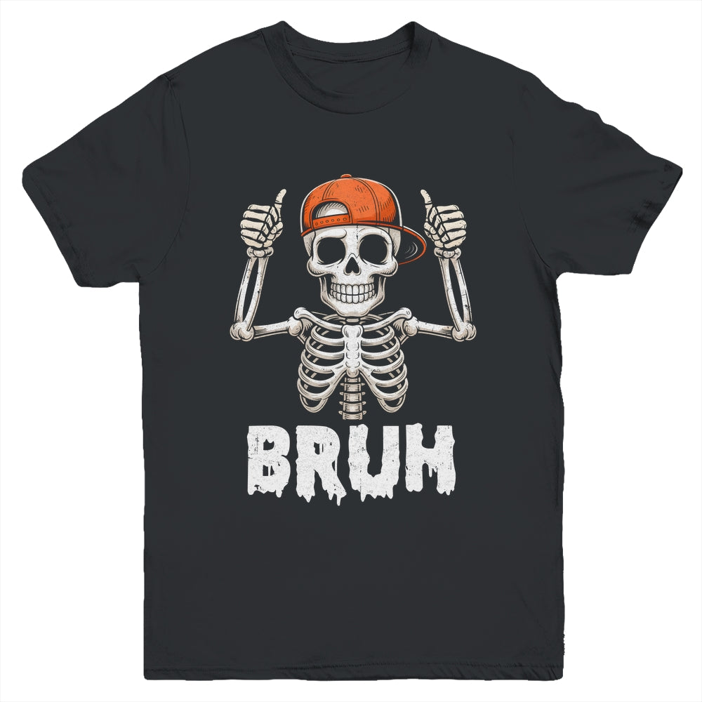 Skeleton Rock On Bruh Halloween For Men Boy Kids Funny Youth Shirt | siriusteestore