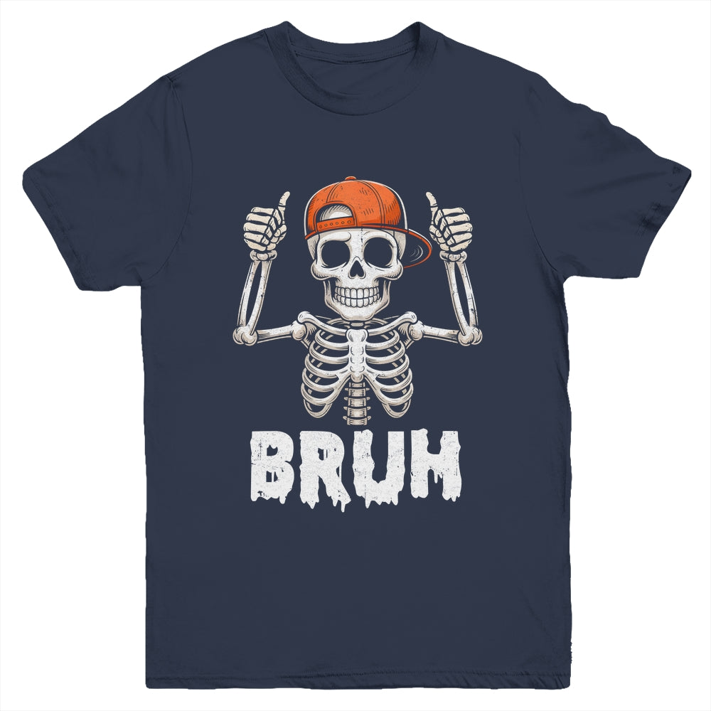 Skeleton Rock On Bruh Halloween For Men Boy Kids Funny Youth Shirt | siriusteestore
