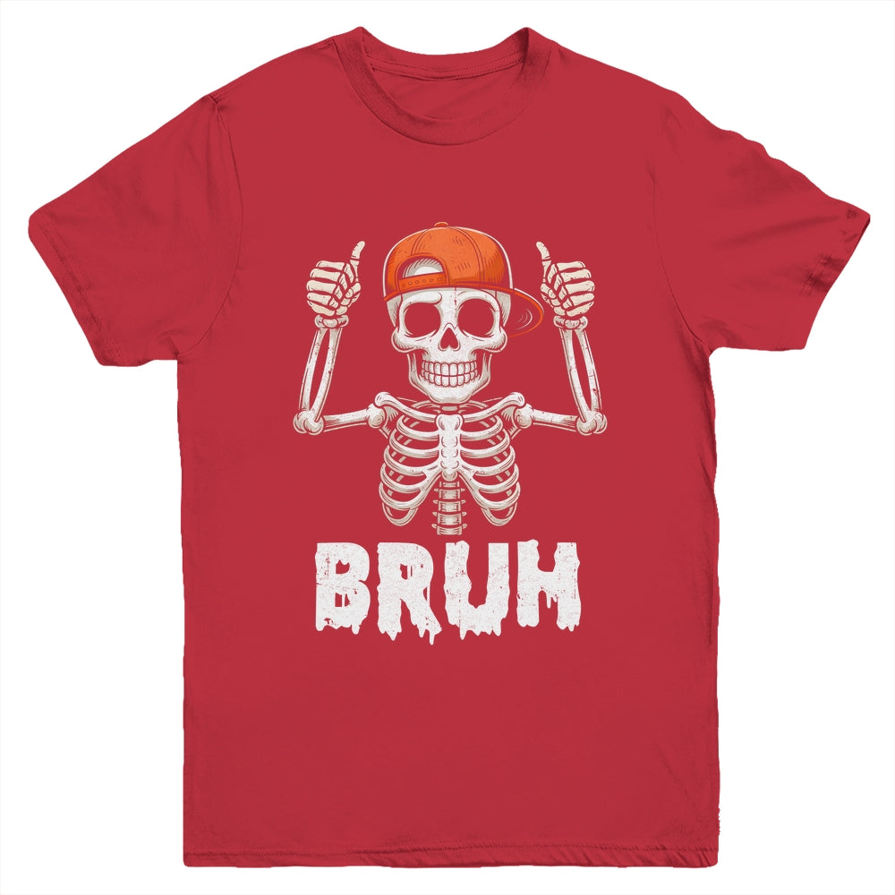 Skeleton Rock On Bruh Halloween For Men Boy Kids Funny Youth Shirt | siriusteestore