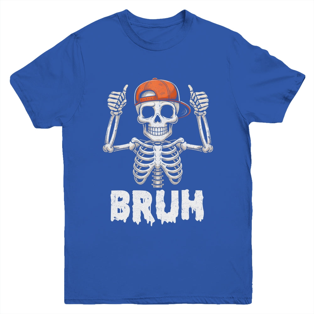 Skeleton Rock On Bruh Halloween For Men Boy Kids Funny Youth Shirt | siriusteestore