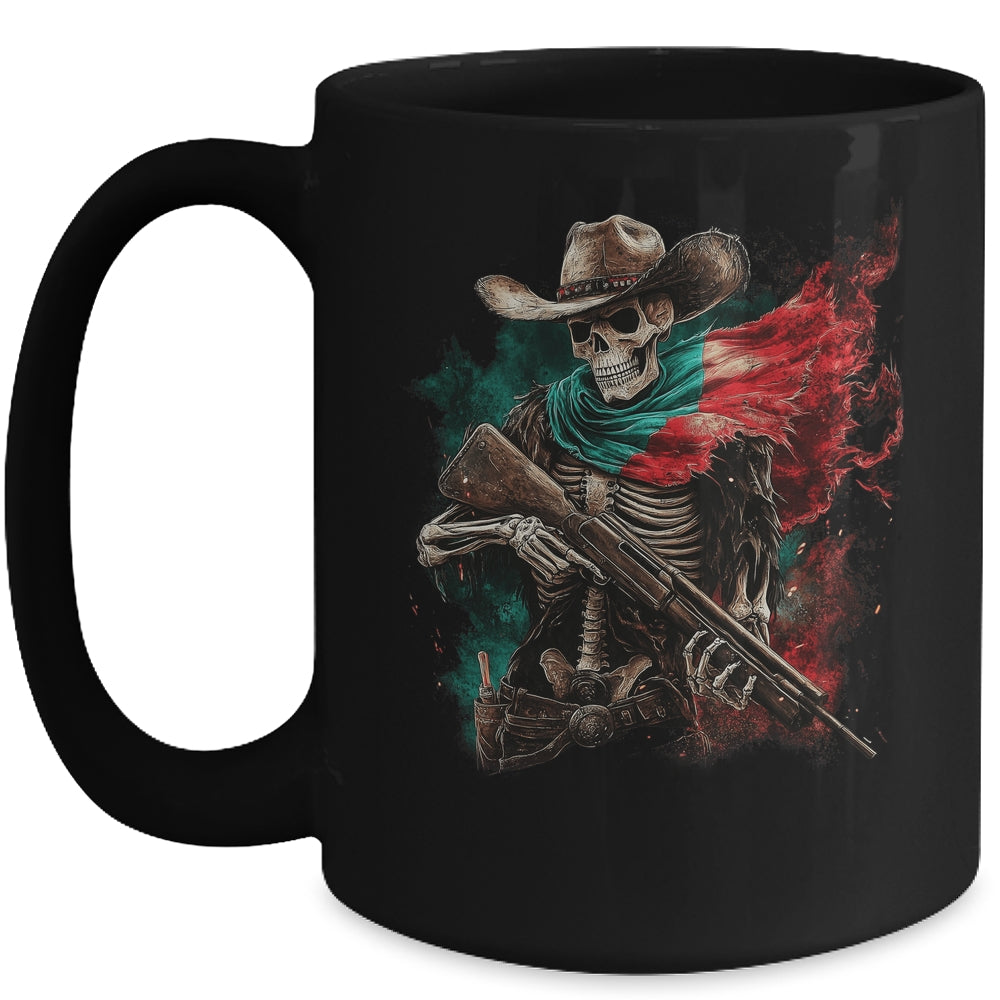 Skeleton Skull Cowboy Hat Mexico Flag USA Gun Scary Horror Mug | siriusteestore