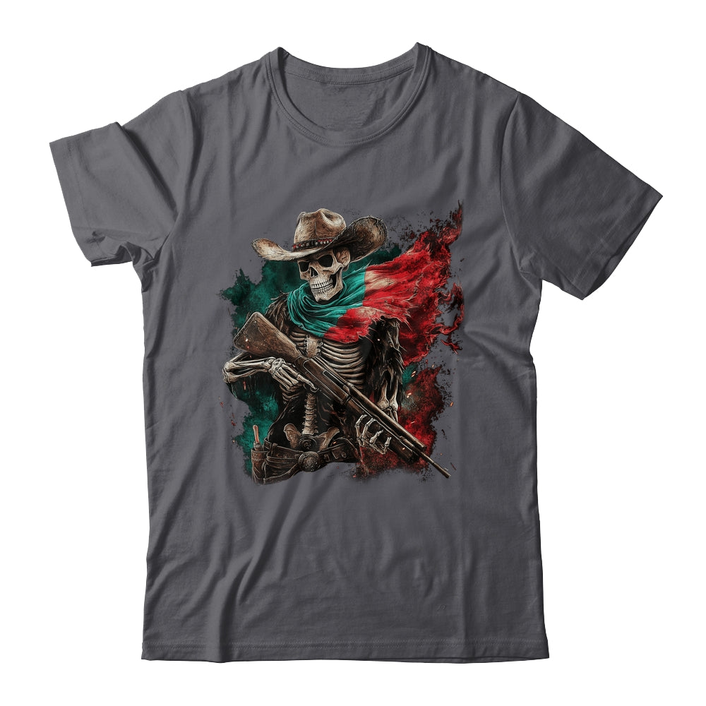 Skeleton Skull Cowboy Hat Mexico Flag USA Gun Scary Horror Shirt & Hoodie | siriusteestore