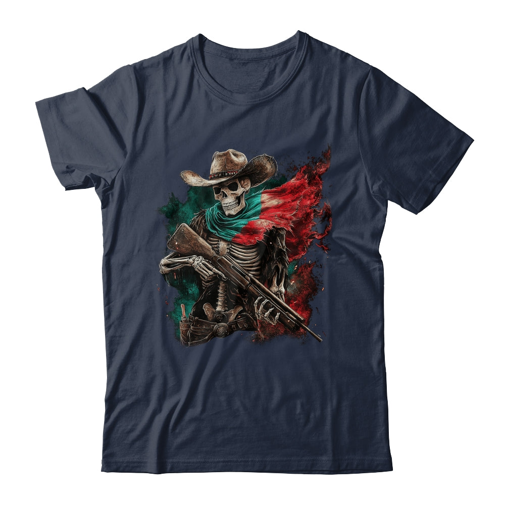 Skeleton Skull Cowboy Hat Mexico Flag USA Gun Scary Horror Shirt & Hoodie | siriusteestore