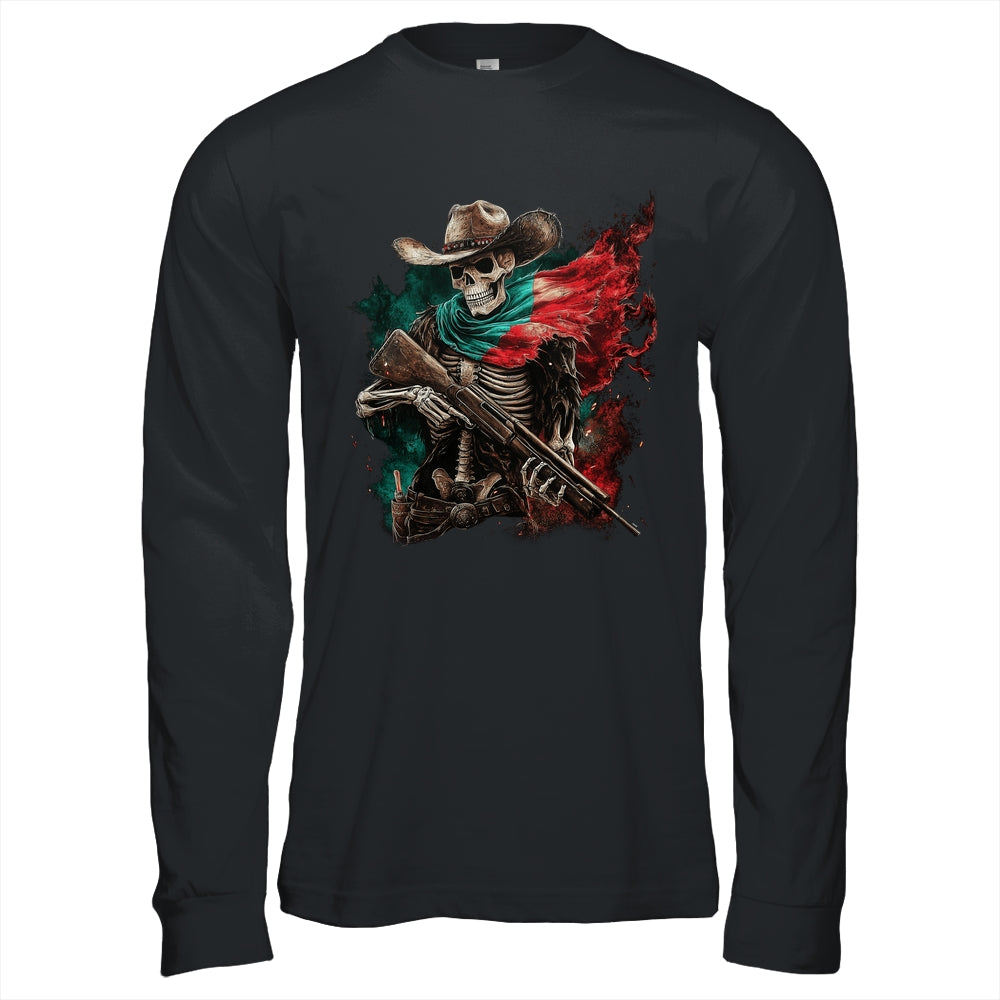 Skeleton Skull Cowboy Hat Mexico Flag USA Gun Scary Horror Shirt & Hoodie | siriusteestore