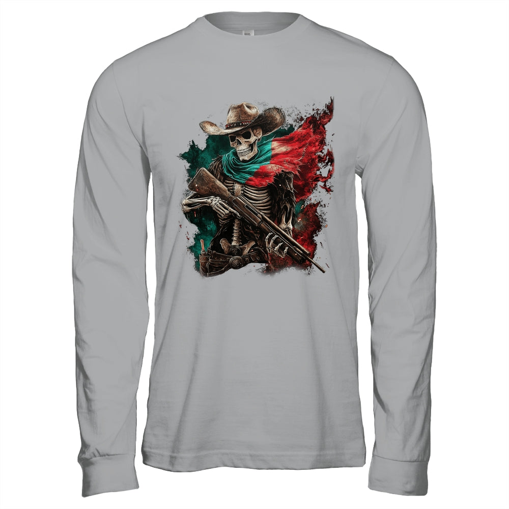 Skeleton Skull Cowboy Hat Mexico Flag USA Gun Scary Horror Shirt & Hoodie | siriusteestore