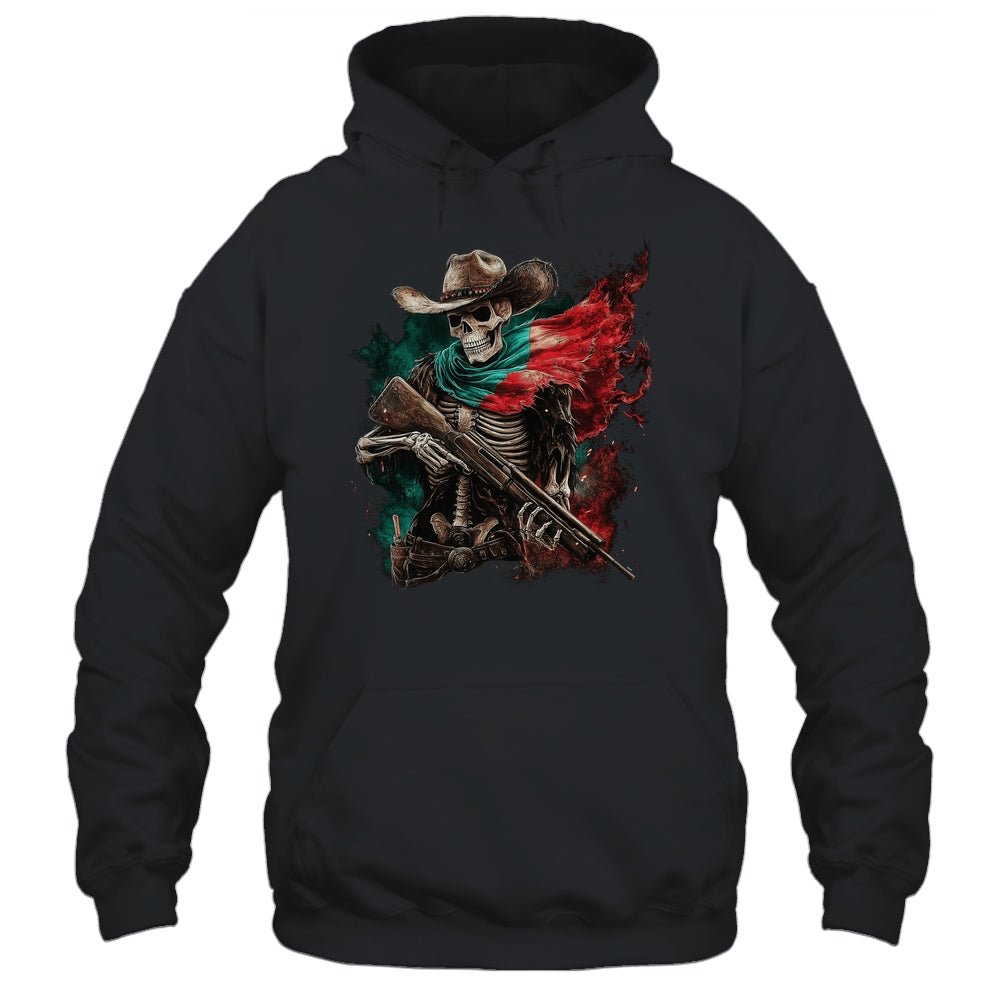 Skeleton Skull Cowboy Hat Mexico Flag USA Gun Scary Horror Shirt & Hoodie | siriusteestore