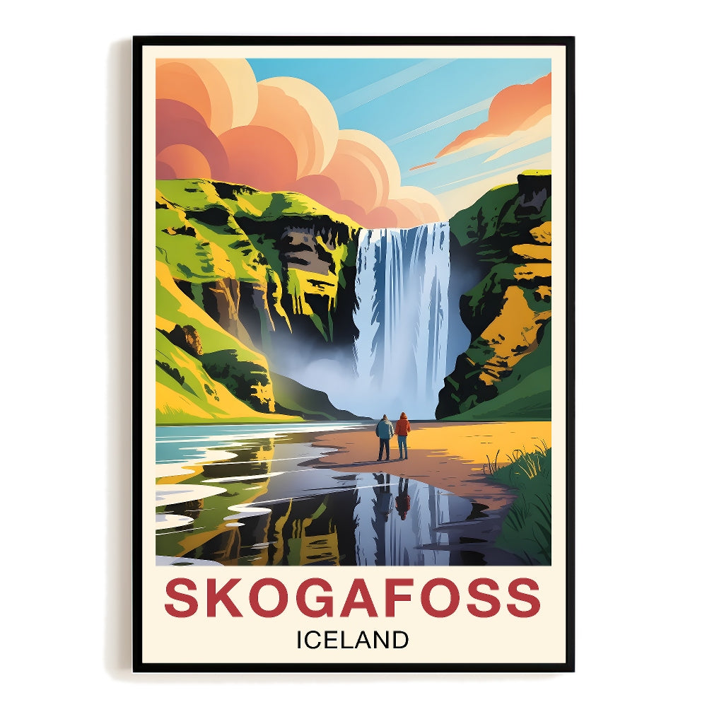 Skogafoss Iceland Travel Poster Vintage Scenic Waterfall Nature Adventure Souvenir Wall Art Landscape Print For Home Room Living Room Office Bedroom Decor Unframed | siriusteestore