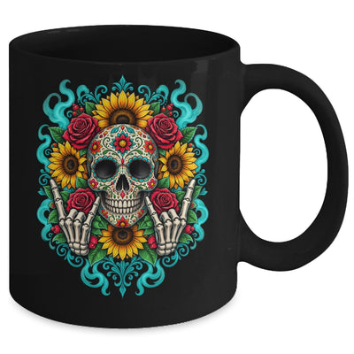 Skull Flowers On Rocker Sunflower Sugar Skull Rock Halloween Mug | siriusteestore