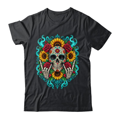Skull Flowers On Rocker Sunflower Sugar Skull Rock Halloween Shirt & Hoodie | siriusteestore
