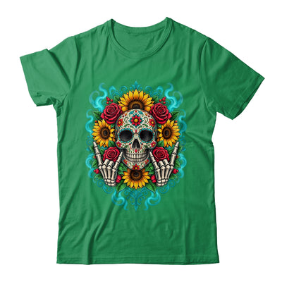 Skull Flowers On Rocker Sunflower Sugar Skull Rock Halloween Shirt & Hoodie | siriusteestore