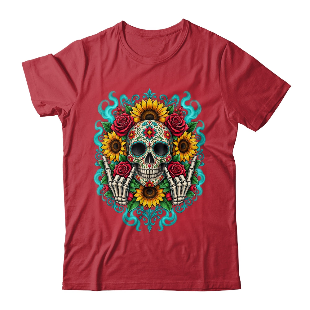 Skull Flowers On Rocker Sunflower Sugar Skull Rock Halloween Shirt & Hoodie | siriusteestore