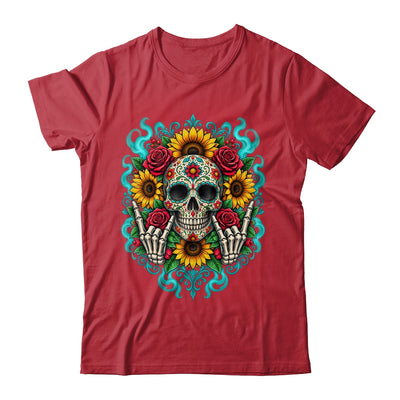 Skull Flowers On Rocker Sunflower Sugar Skull Rock Halloween Shirt & Hoodie | siriusteestore