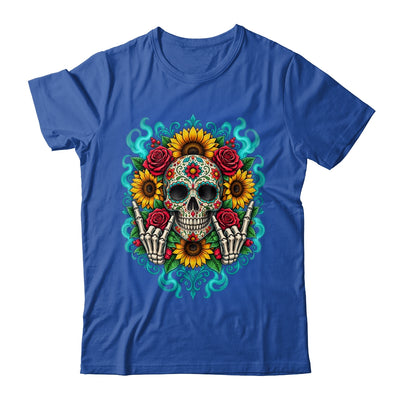 Skull Flowers On Rocker Sunflower Sugar Skull Rock Halloween Shirt & Hoodie | siriusteestore