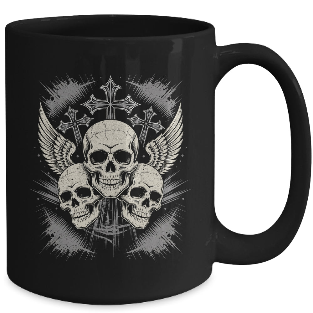 Skulls Cross Goth Rock Grunge Gothic Winged Aesthetic Mug | siriusteestore
