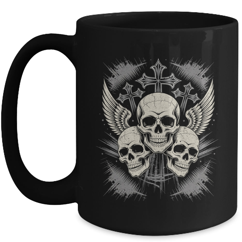 Skulls Cross Goth Rock Grunge Gothic Winged Aesthetic Mug | siriusteestore