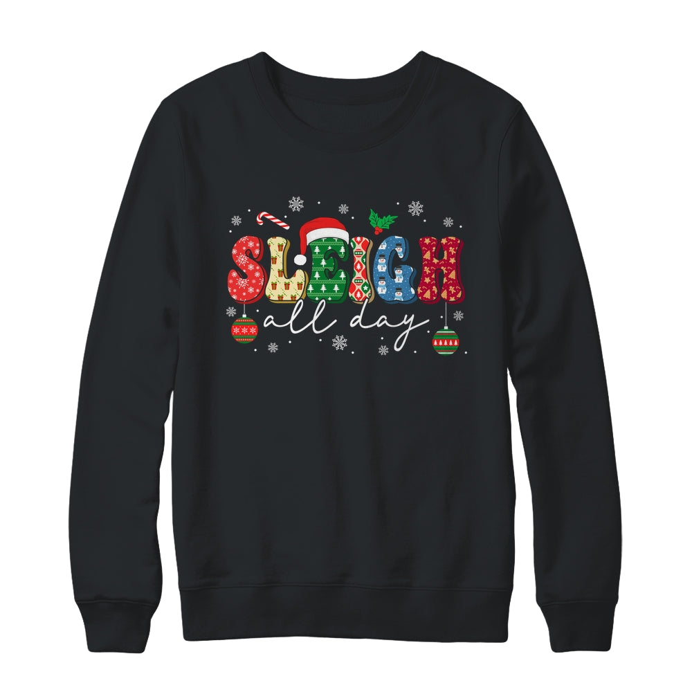 Sleigh All Day Slay Women Christmas Vintage Groovy Santa Hat Shirt & Sweatshirt | siriusteestore